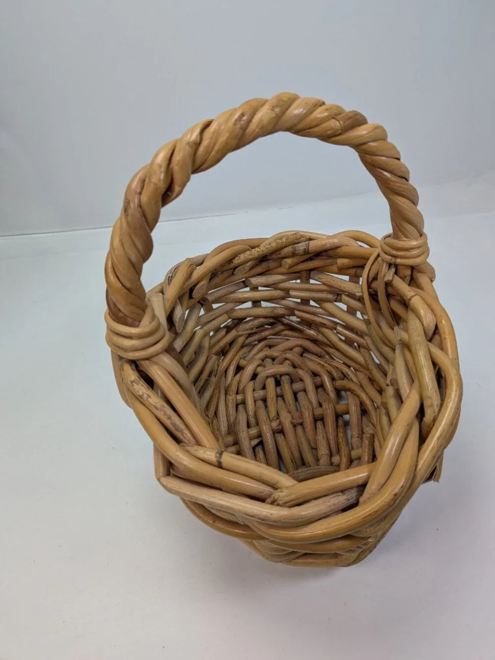Vintage Natural Wicker Baskets Set of 2 Thick Vine Handled Gathering Baskets